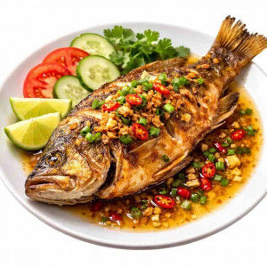 S8. Fried Fish with Garlic Lime Fish Sauce / Cá Chiên Mắm Tỏi