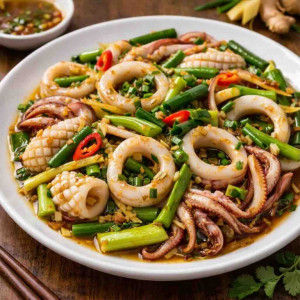 S12. Squid with Green Onion & Ginger/ Mực Xào Hành Gừng
