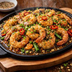 S22. Shrimp with Salt and Pepper Sizzling / Tôm Rang Muối Vì