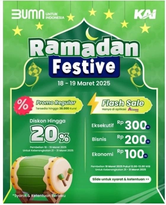 Tiket Kereta Api Mulai Rp100.000, Promo Ramadan Festive KAI, Catat Jadwalnya! 2 Flash Sale dan Reguler Promo Tiket Kereta Api, Ramadan Festive: KAI.id