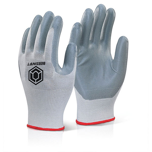 Nitrile Foam Poly Gloves Grey L Pk10