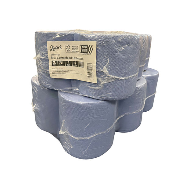 2Work 2-Ply Centrefeed Roll Blue Pk6