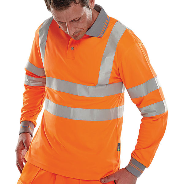 Hi Vis Polo Shirt Lng Sle Orange Lg