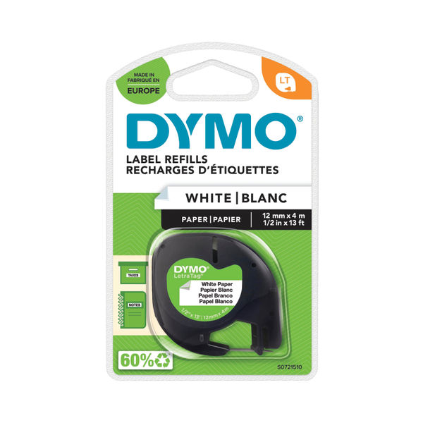 Dymo (12mm) Paper Tape (Black on White) for Dymo LetraTAG