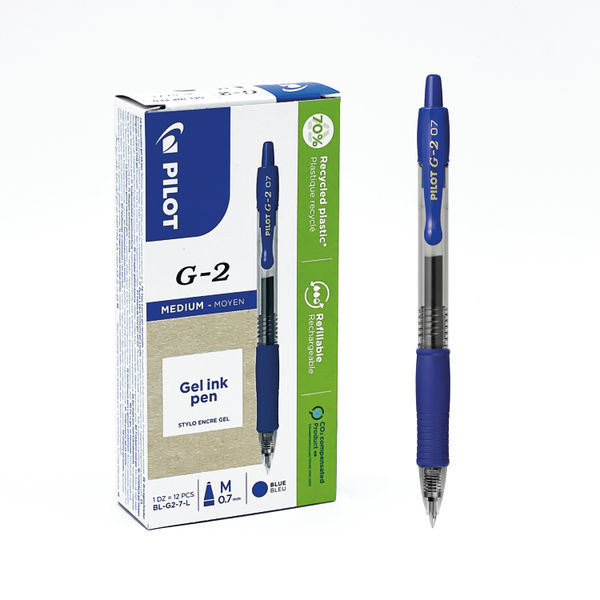 Pilot G-207 Retractable Gel Rollerball Pen 0.7mm Tip 0.39mm Line Blue (Pack 12) - 41101203