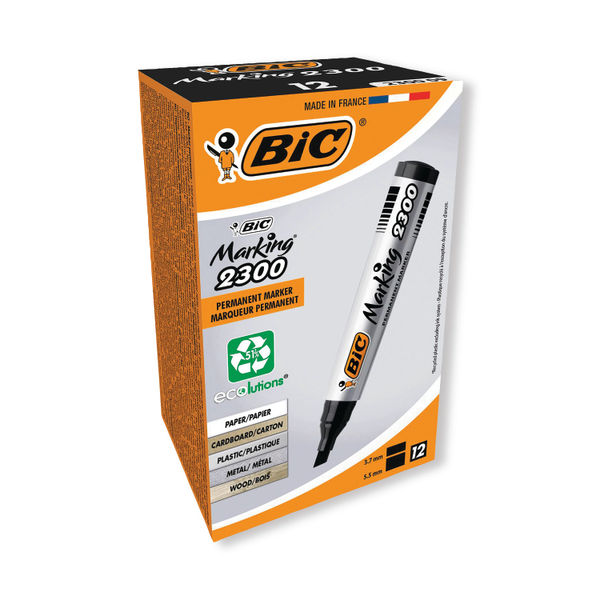 Bic 2300 Chisel Perm Marker Black Pk12