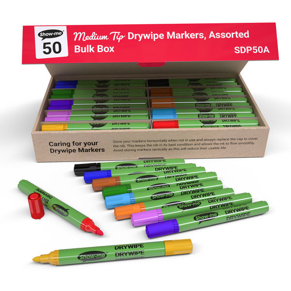 Show-Me Slim Barrel Drywipe Pens Medium Assorted PK50