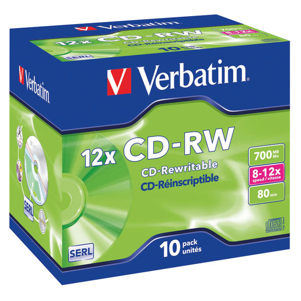 Verbatim (700MB) CD-RW 80 Minute 12x Hi Speed Jewel