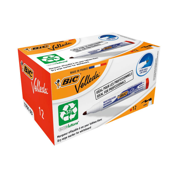 Bic Velleda Drywipe Bullet Tip Whiteboard Marker (Red)