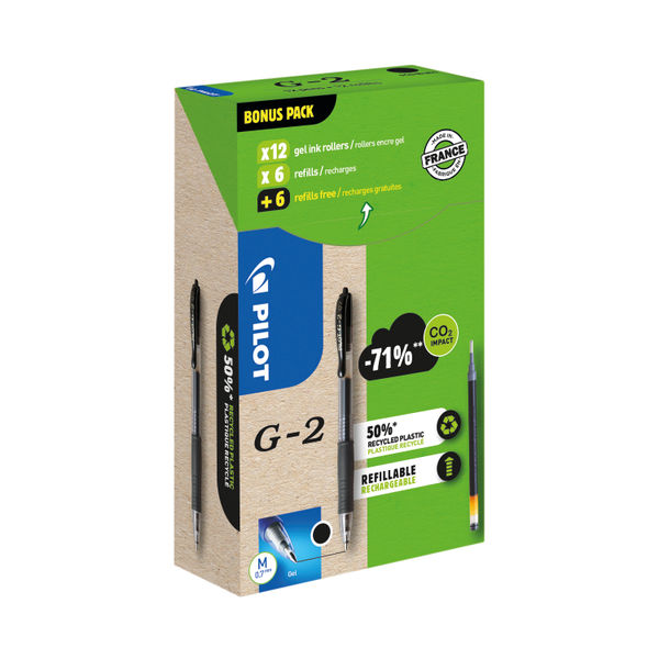 Pilot G-2 Rball 12Pen/12Refil Bk P24