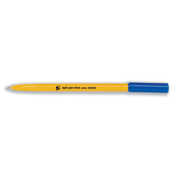5 Star Office Ball Pen Yellow Barrel Fine 0.7mm Tip 0.3mm