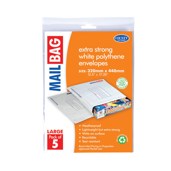 Mail Bag Polt Env x5 White L Pk10