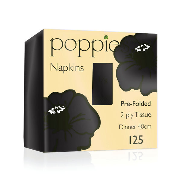 Poppies 2-Ply Nap 8F 40cm Blk Pk2000