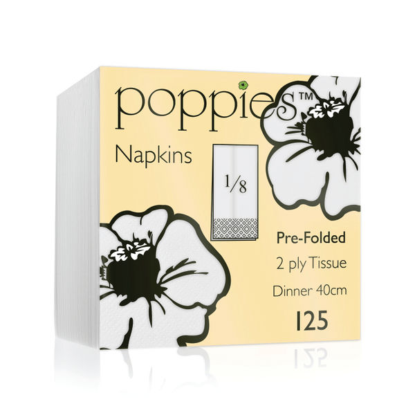 Poppies 2-Ply Nap 8F 40cm Wht Pk2000