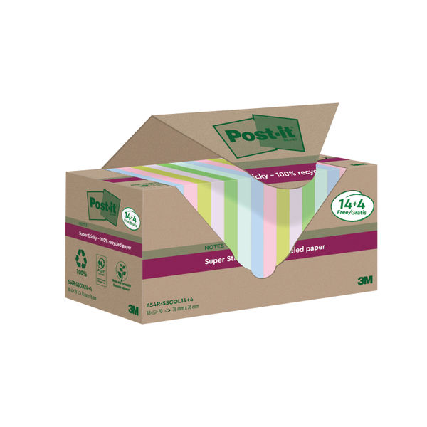 Post-it S/S Recycle 76x76 Asst Pk18