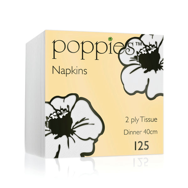 Poppies 2-Ply Nap 4F 40cm Wht Pk2000