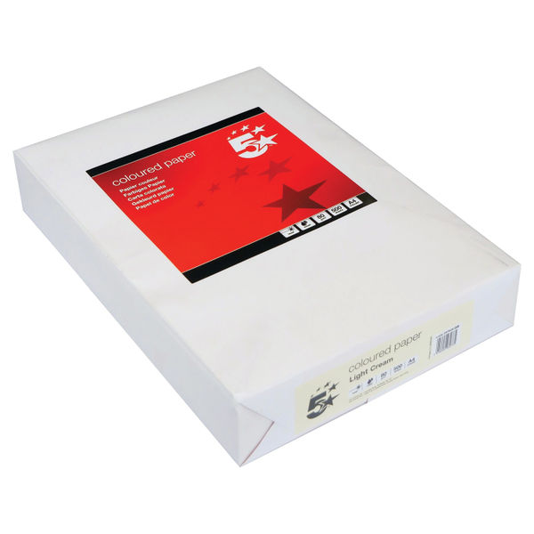 5 Star A4 Coloured Copier Paper Multifunctional 80gsm Light Cream Ream-Wrapped (Pack of 500) 297609