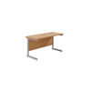 Jemini Single Rectangular Desk 1400x600x730mm Nova Oak/Silver KF800543