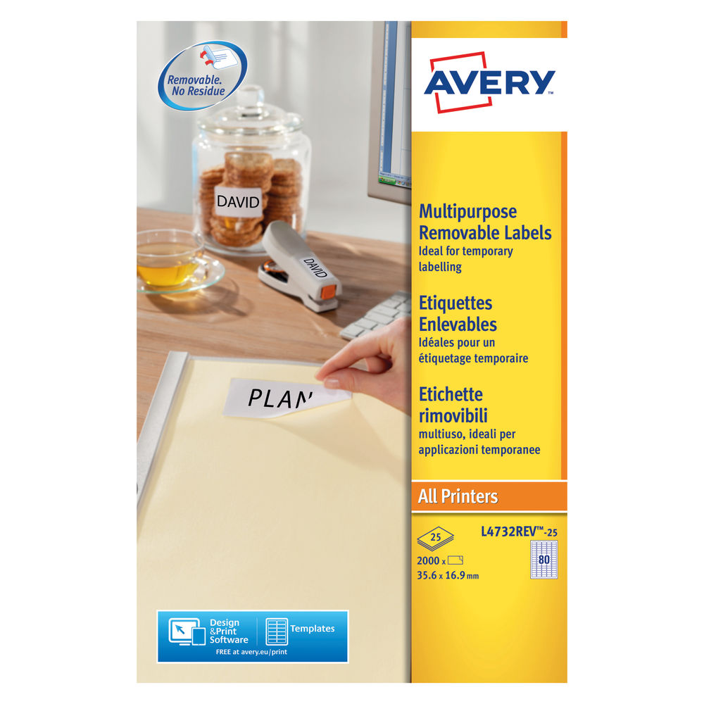 Avery Removable Mini Laser Labels 35.6 x 16.9mm (Pack of 2000) - L4732REV-25