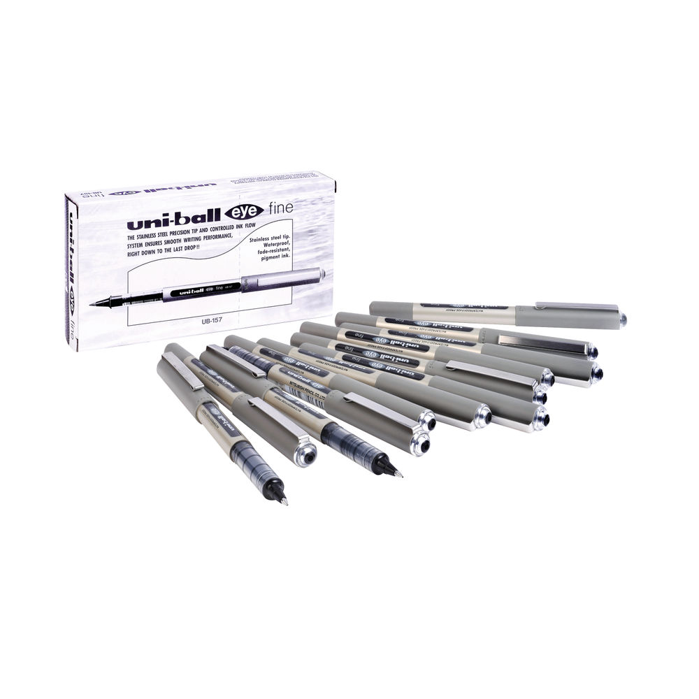 uni-Ball Eye Fine Black Rollerball Pens, Pack of 12 - 162446000