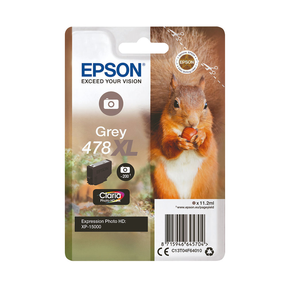 Epson 478XL Ink Cartridge Photo HD Claria High Yield Squirrel Grey C13T04F64010