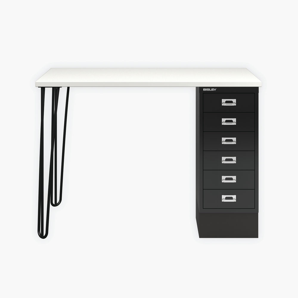 Bisley 6 Drawer Multidesk with Hairpin Legs 1050x600x735mm White Laminate/Black MDM102HLH296562av1