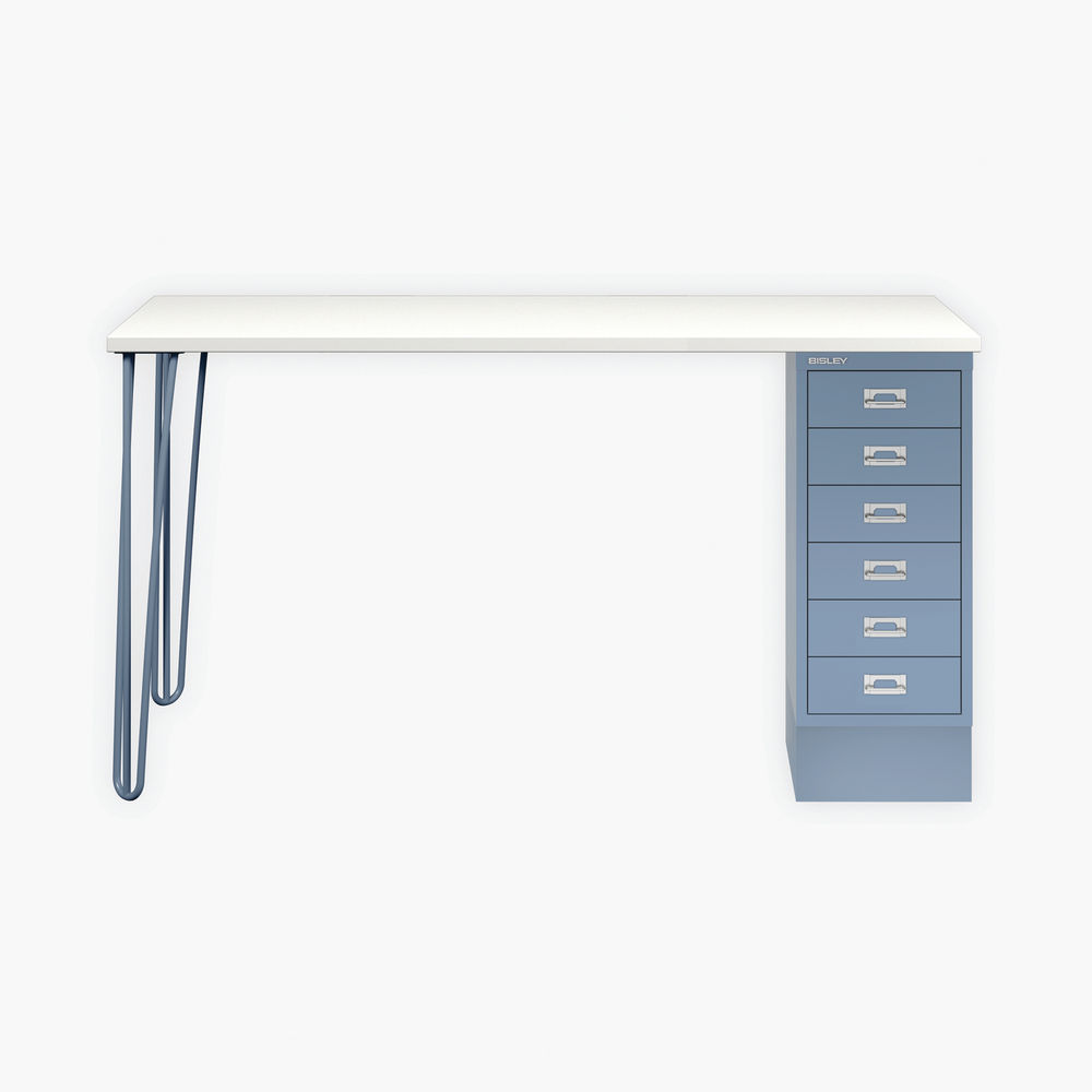 Bisley 6 Drawer Multidesk Hairpin Legs 1400x600x735mm White Laminate/Bisley Blue MDM142HLH296562bc6