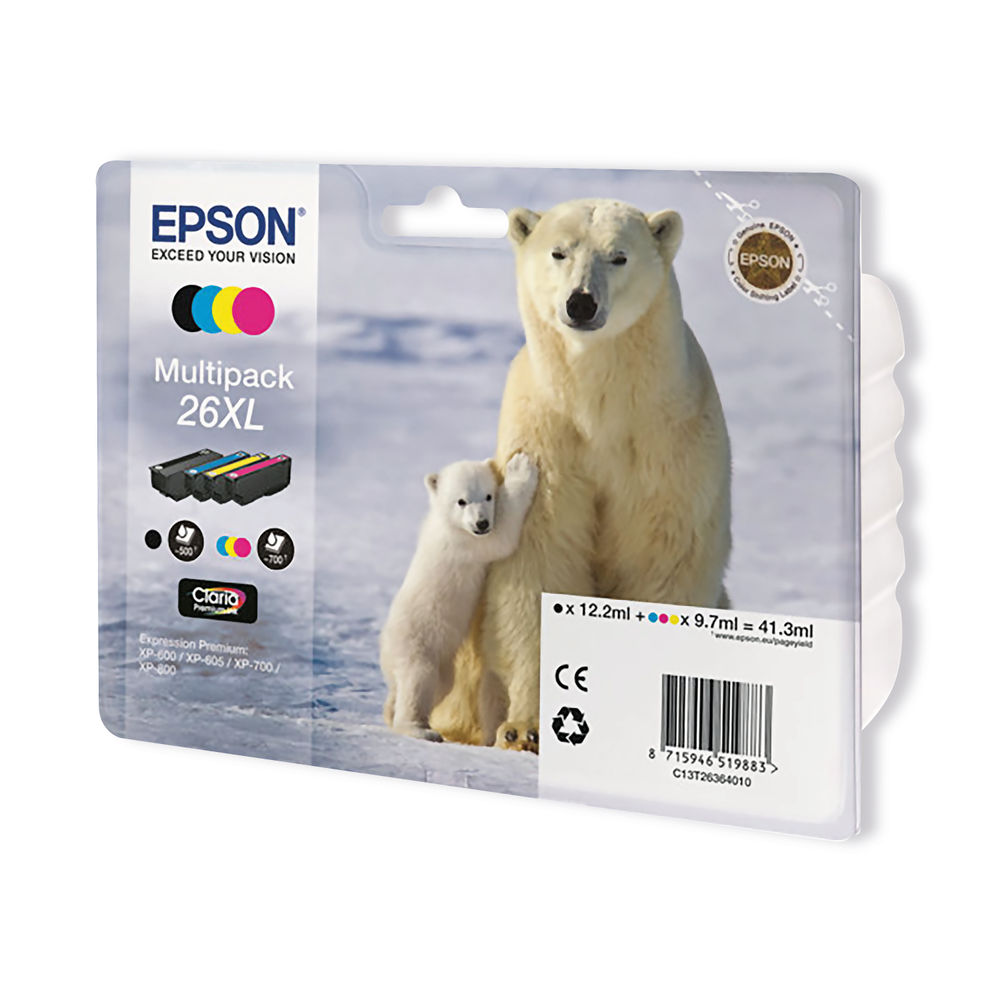 Epson 26XL High Capacity CMYK Ink Cartridge Multipack - C13T26364010