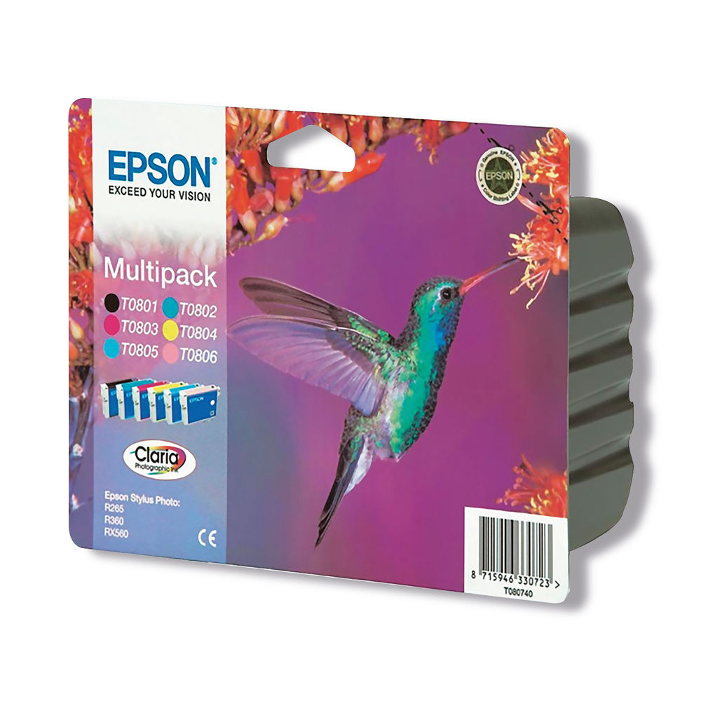 Epson T0807 Black and Colour Ink Cartridge Multipack - C13T08074010