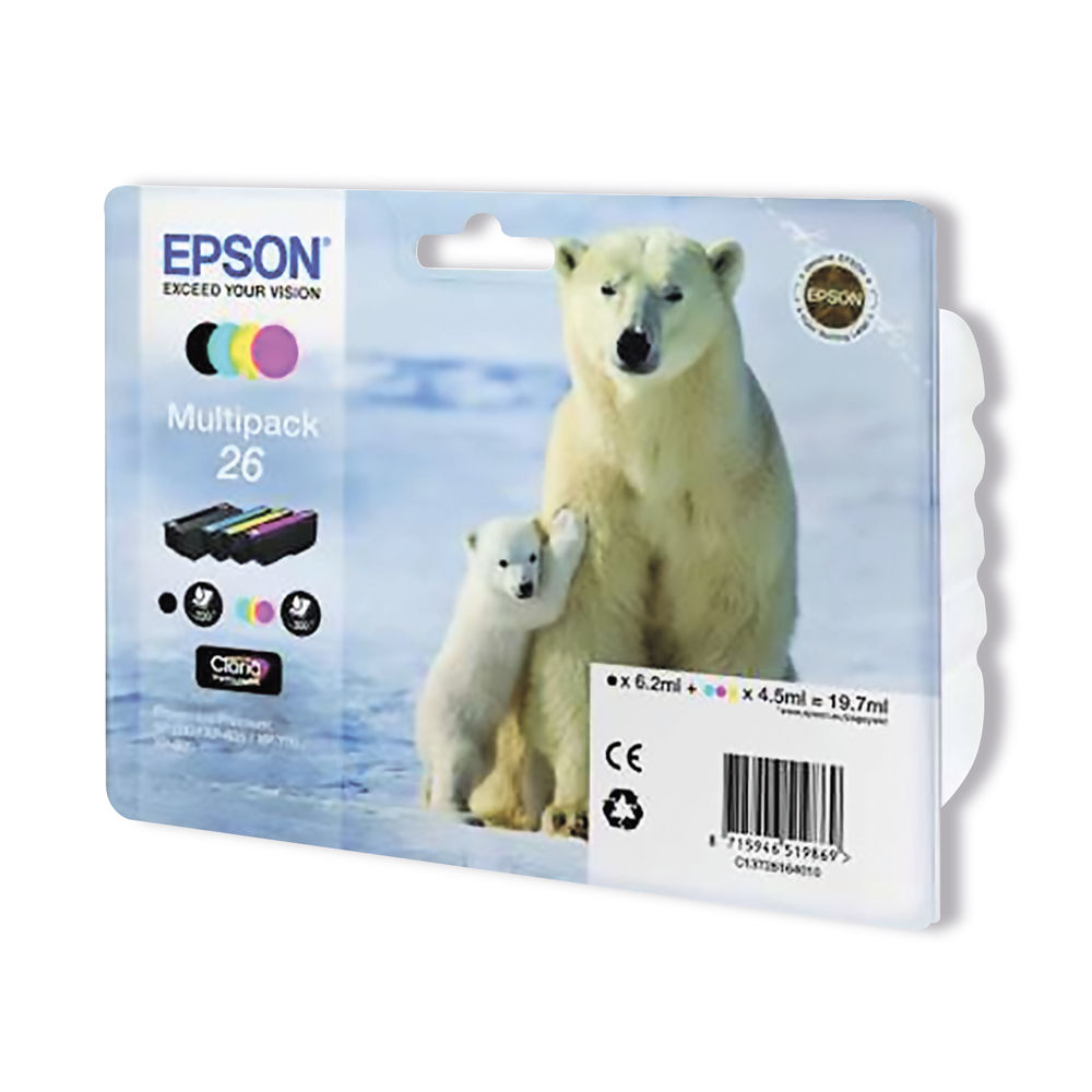 Epson 26 Black and Colour Ink Cartridge Multipack - C13T26164010