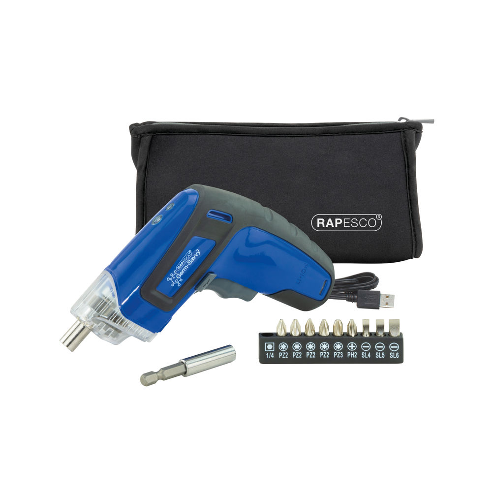 Rapesco Germ-Savvy Blue 3.6V Cordless Screwdriver