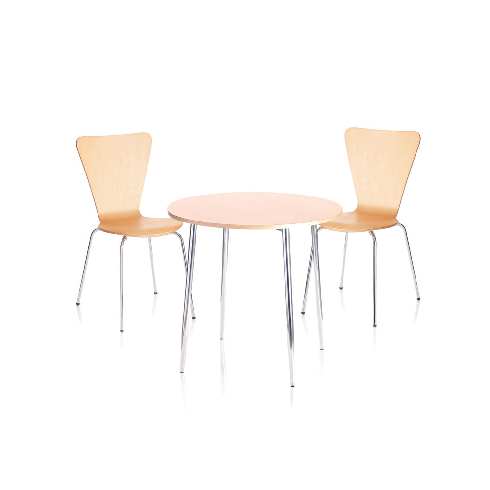 Jemini 800mm Beech/Chrome Round Bistro Table