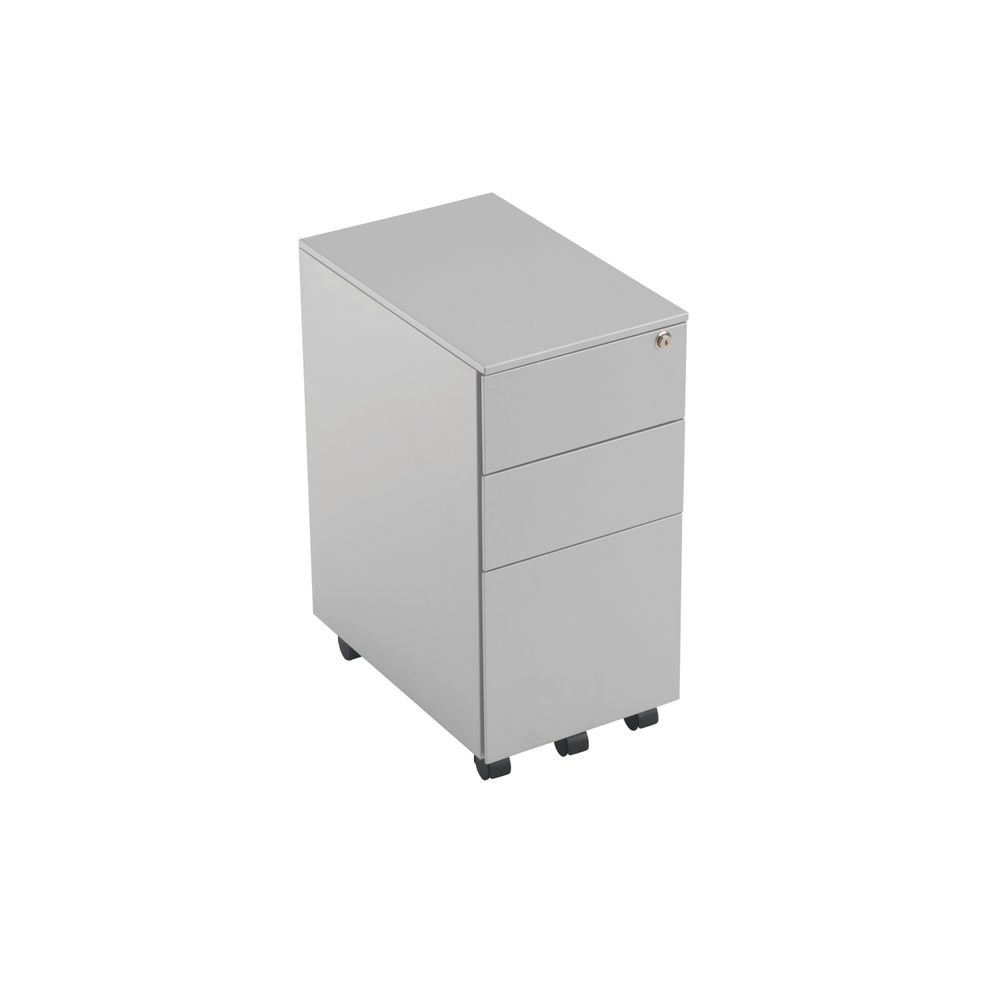 Jemini H615mm Silver 3 Drawer Mobile Slimline Steel Pedestal