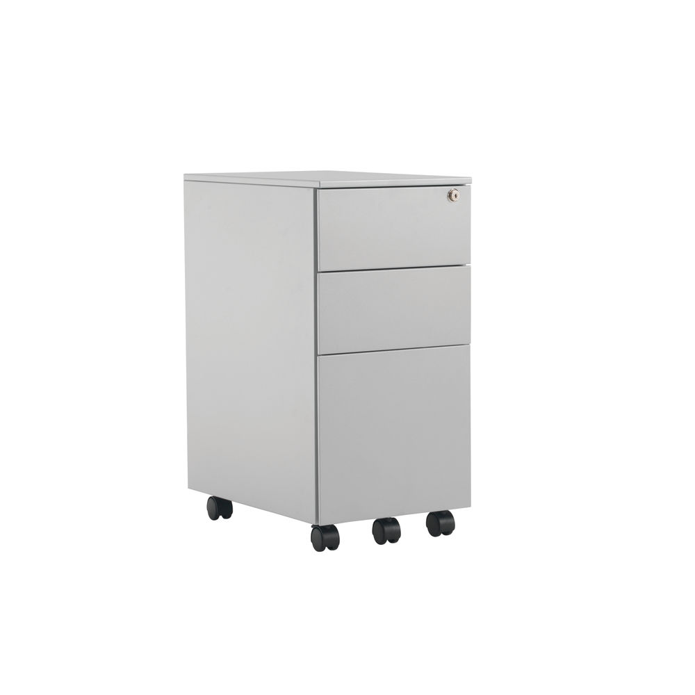 Jemini 3 Drawer Mobile Pedestal Slimline Steel 300x470x615mm Silver KF74157