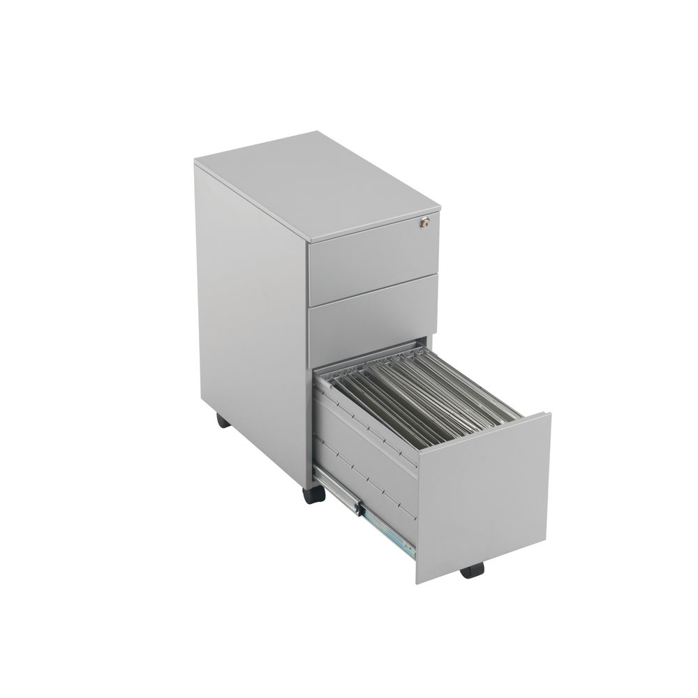 Jemini H615mm Silver 3 Drawer Mobile Slimline Steel Pedestal