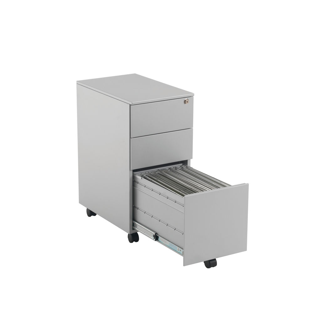 Jemini H615mm Silver 3 Drawer Mobile Slimline Steel Pedestal