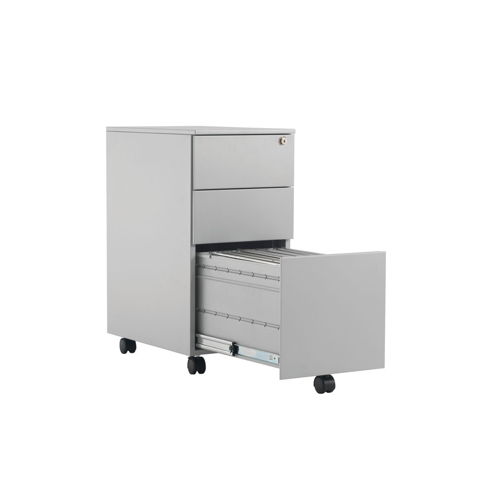 Jemini H615mm Silver 3 Drawer Mobile Slimline Steel Pedestal