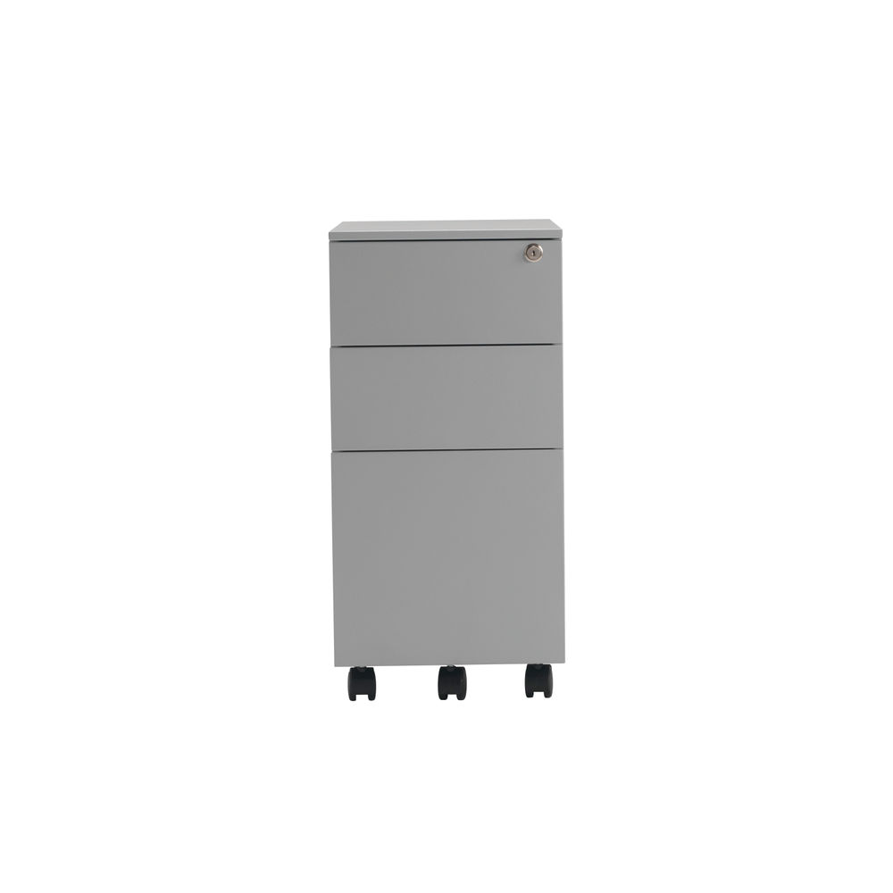 Jemini H615mm Silver 3 Drawer Mobile Slimline Steel Pedestal