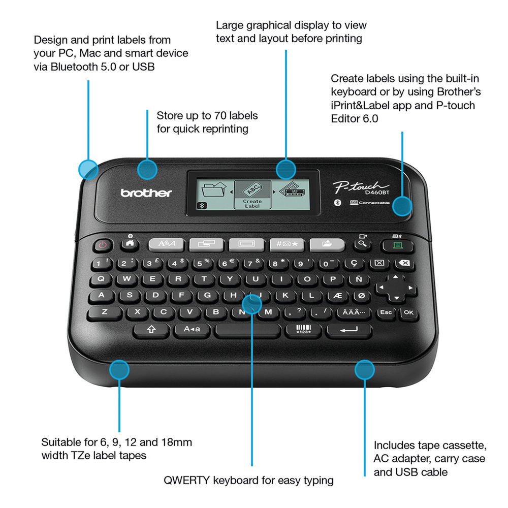 Brother P-Touch PT-D460BTVP Desktop Label Printer/Case