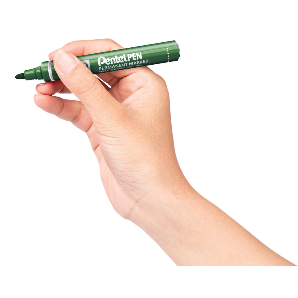 Pentel N50 Bullet Tip Permanent Marker Pen Green (Pack of 12)