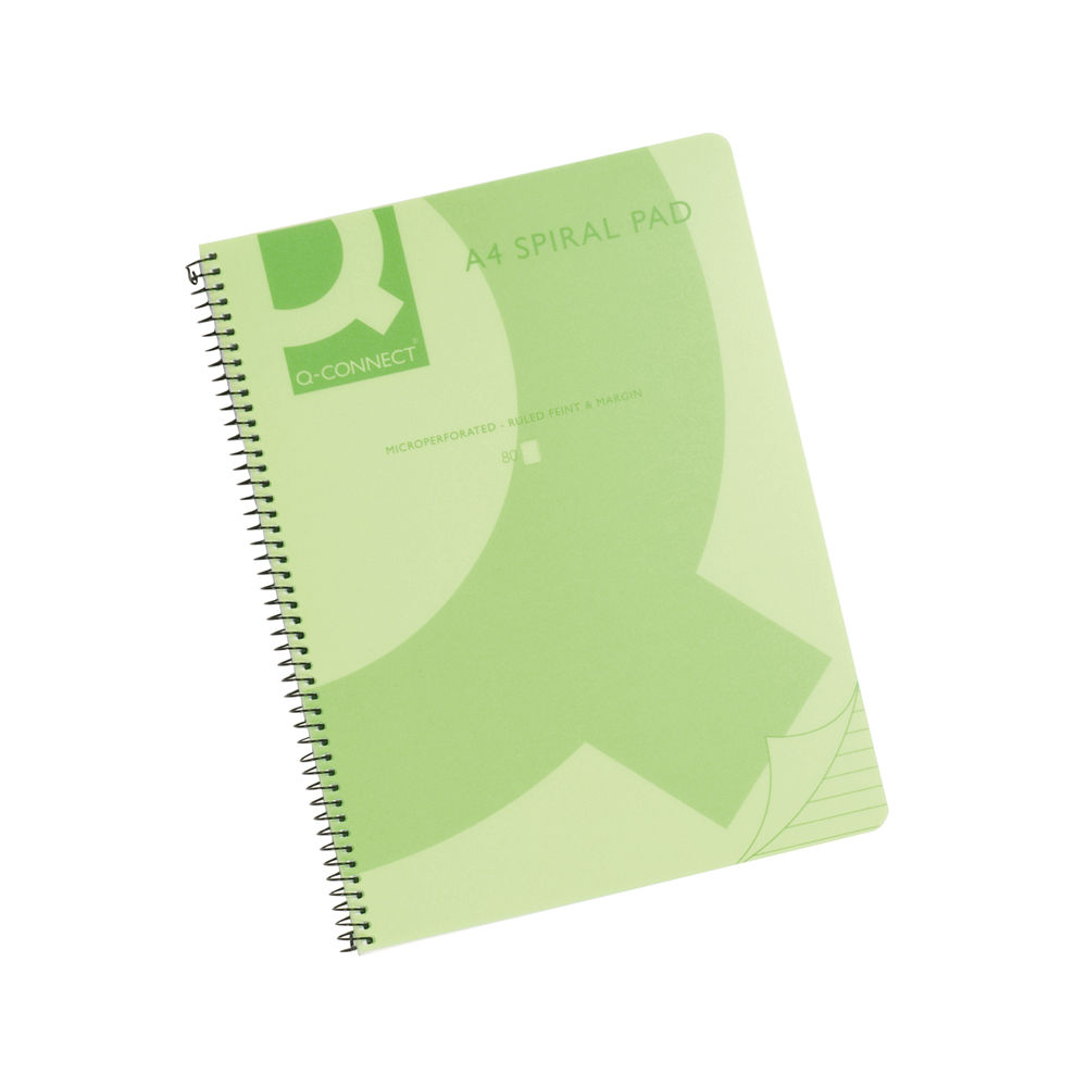 Q-Connect Spiral Bound Polypropylene Notebook 160 Pages A4 Green (Pack of 5)