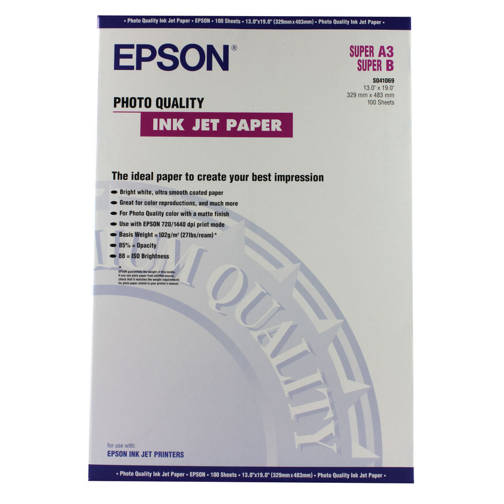 Epson Photo Quality A3+ Inkjet Paper 102gsm c13s041069