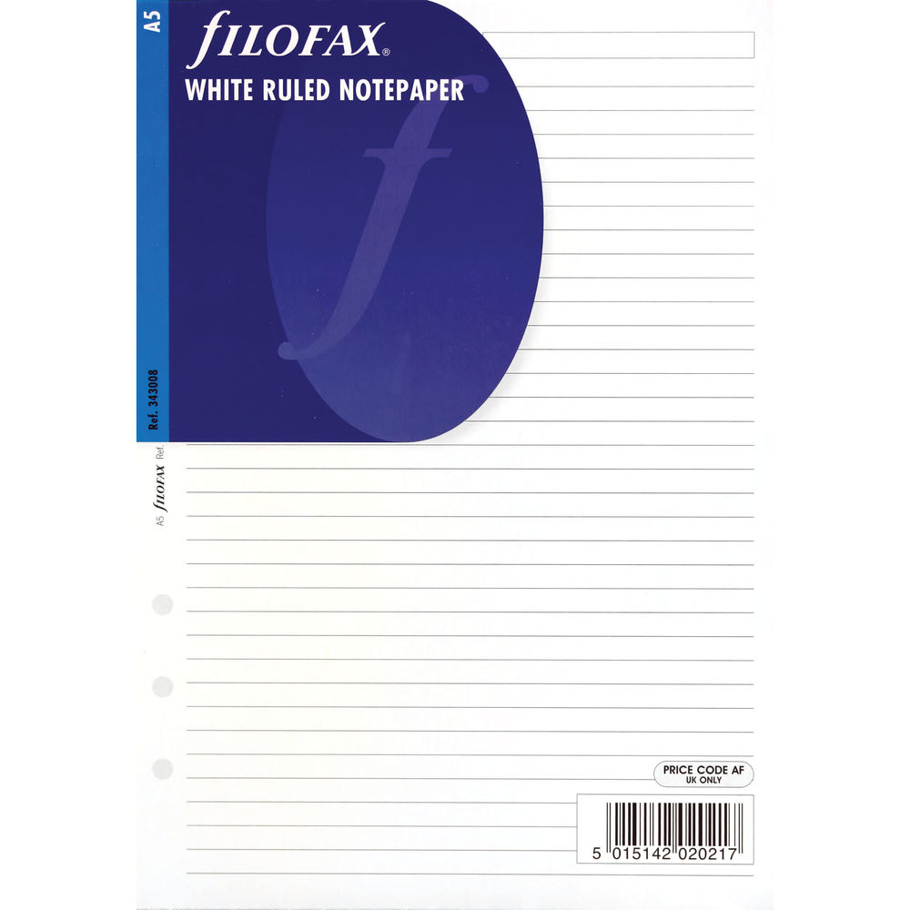 Filofax Refill A5 Ruled Paper White (25 Pack) 343008