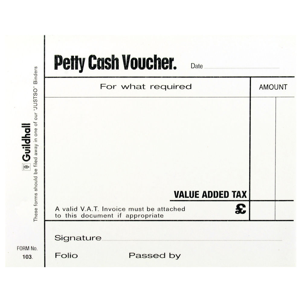 Guildhall Petty Cash Pad 100Lf White 103 (Pack Of 5) 1569