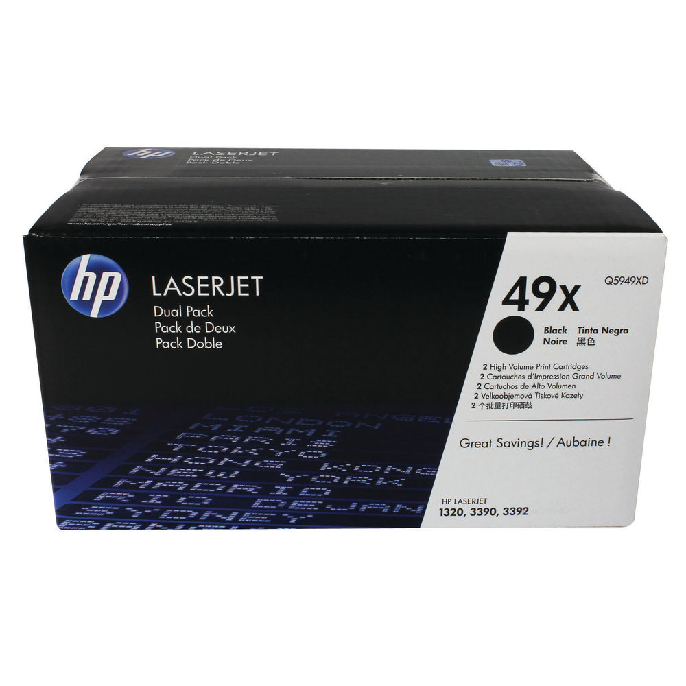 HP 49X Black Toner Cartridge Dual Pack, Q5949XD Twin Pack