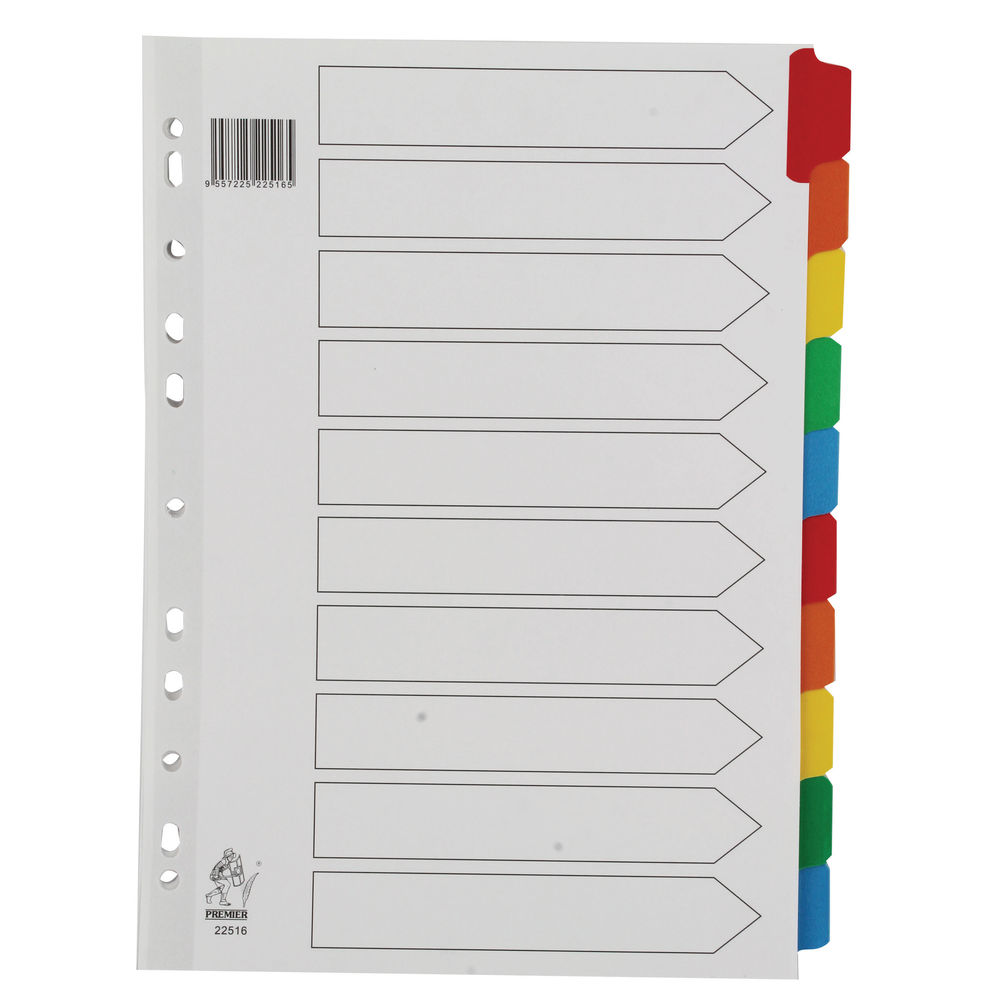 A4 Mylar Divider 10 Part White With Multi Colour Tabs WX01526