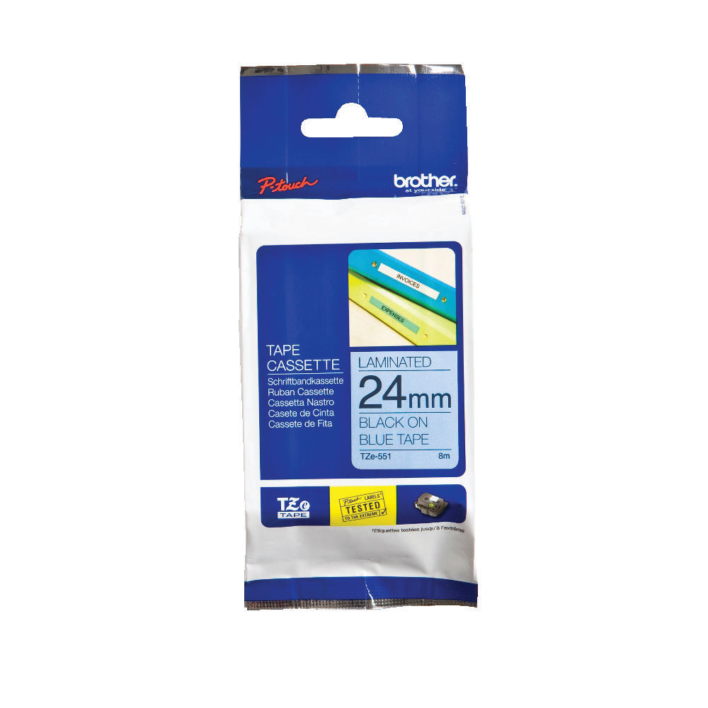 Brother P-Touch 24mm Black on Blue Labelling Tape - TZE551