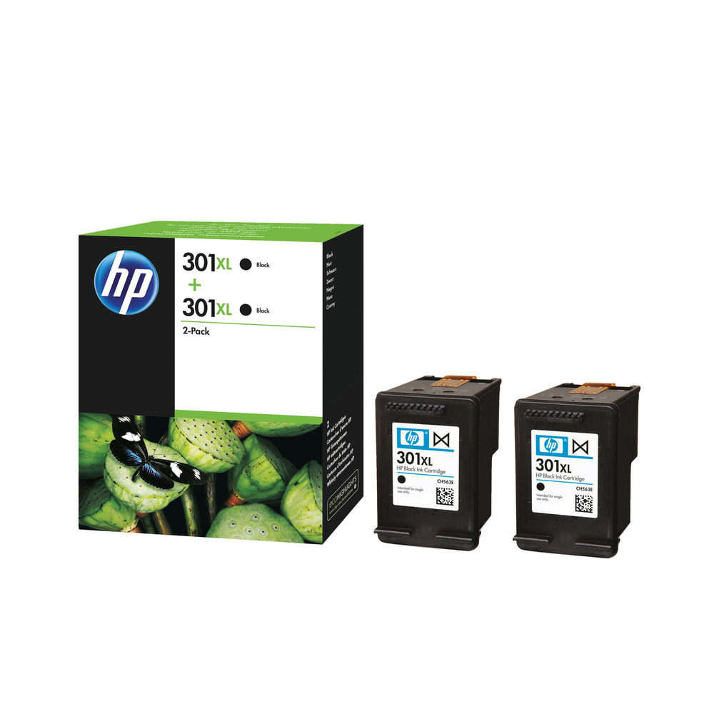 HP 301XL Black High Yield Inkjet Cartridge (2 Pack) D8J45AE