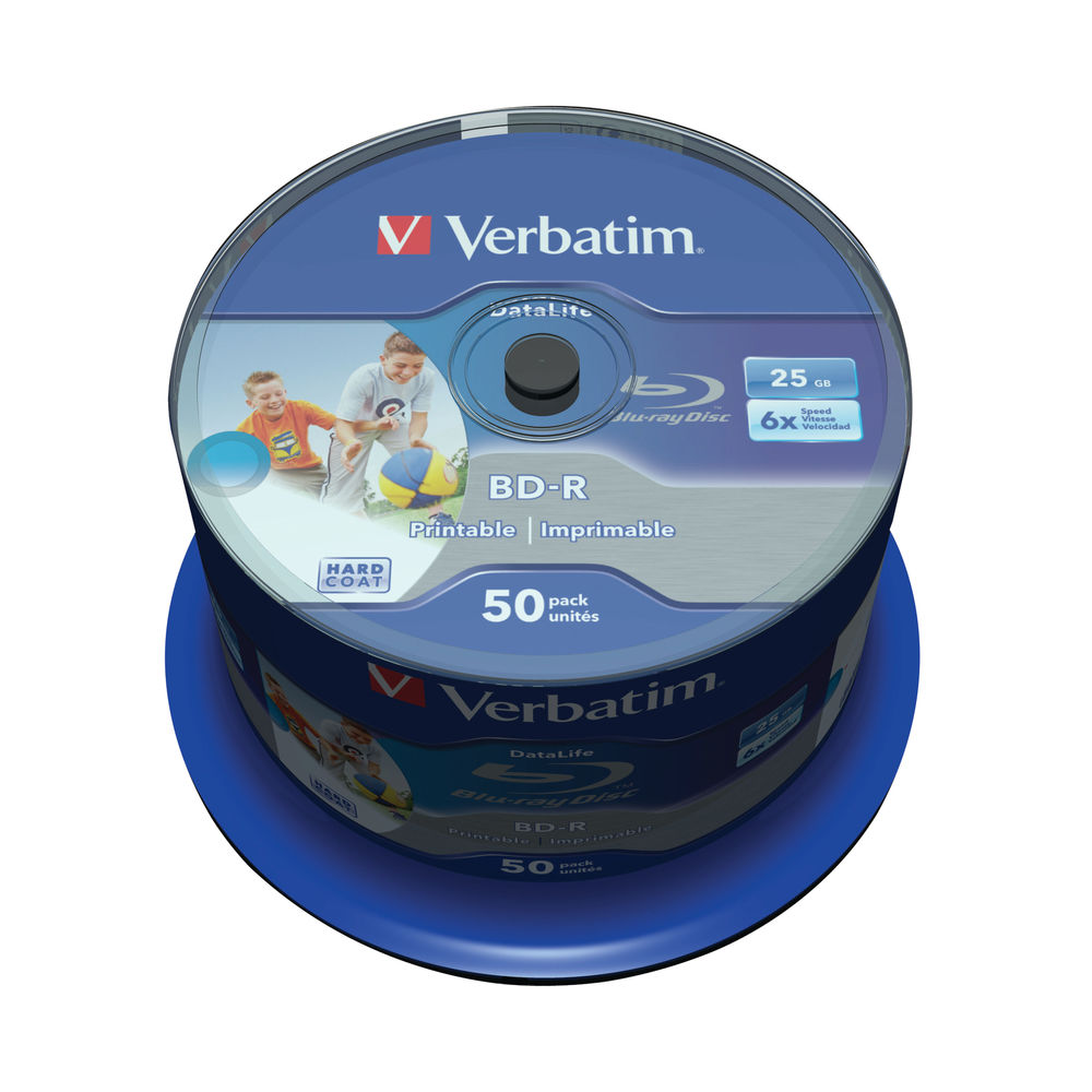 Verbatim Bluray BDR 25 GB 6x Printable Spindle (50 Pack) 43812