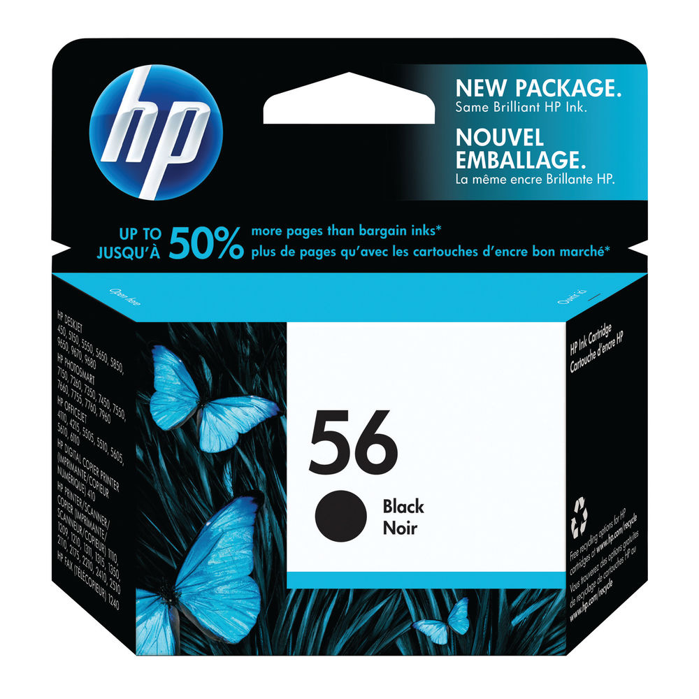 Hp 56 Black Inkjet Cartridge 450 Page Capacity C6656ae